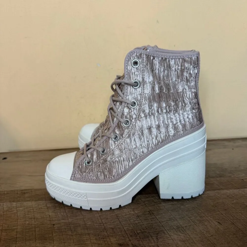 Converse Women Chuck 70 de Luxe Heel shoes wrinkled satin boots size 7.5